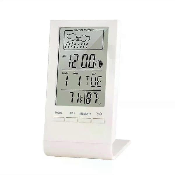 Multifunktionell kalender temperatur digital väckarklocka elektronisk kalender termometer hygrometer bordsklocka med tid White A2