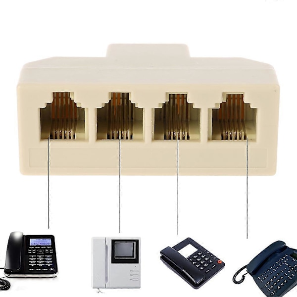 Telefon Splitter Adapter RJ11 6P4C Han til Hun 4-vejs Telefonlinjesplitter
