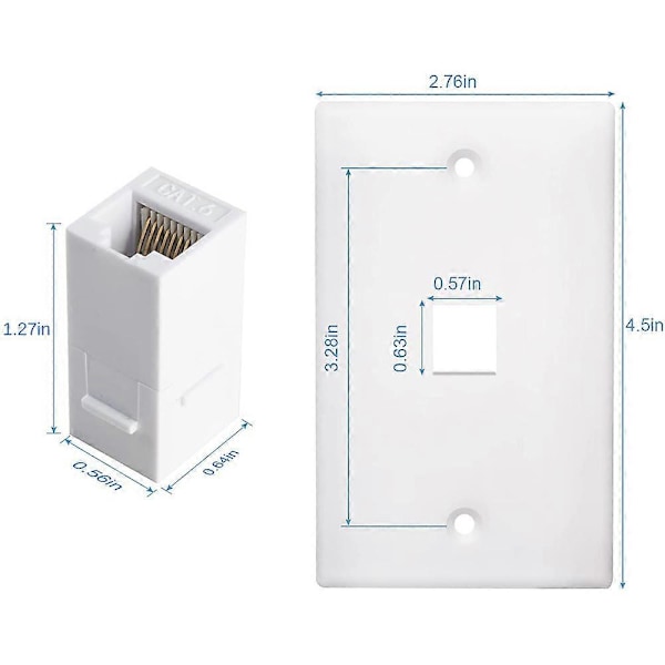 2-pakkaus 1-porttinen Ethernet-seinälevy, seinälevy RJ45 naaras-naaras inline-liittimellä