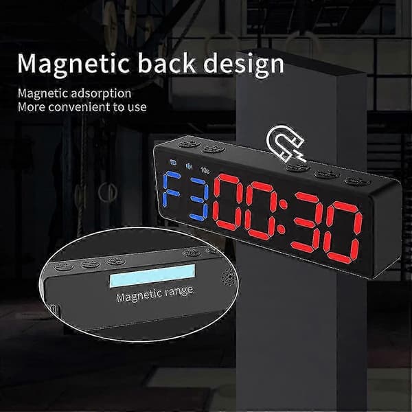 Treningsklokke med batteri, bærbar mini-gymtimer med innebygd magnet, programmerbar nedtelling/opptellingstimer