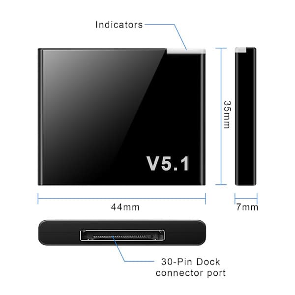 I-wave 30-pin Bluetooth 5.1 audio receiver musik mini trådløs adapter til 30-pin analog højttaler