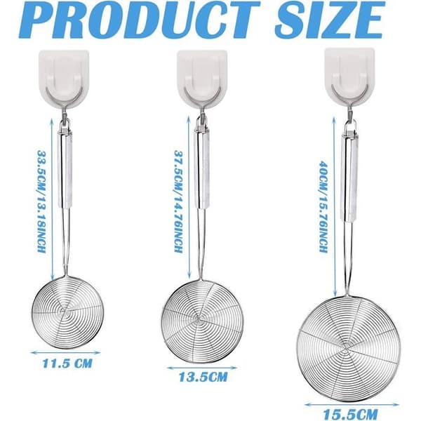Hulske i rustfrit stål - Sæt med 3 - Rustfrit stål - Langt anti-skoldningshåndtag - Til madlavning, stegning, pasta - 33,5 cm, 37,5 cm, 40 cm