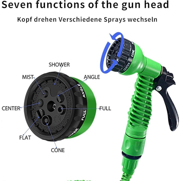 Haveslange, 7,5 m udvidelig haveslange, fleksibel udvidelig haveslange, med 7 sprøjtepistolfunktioner (2,5-7,5 m)