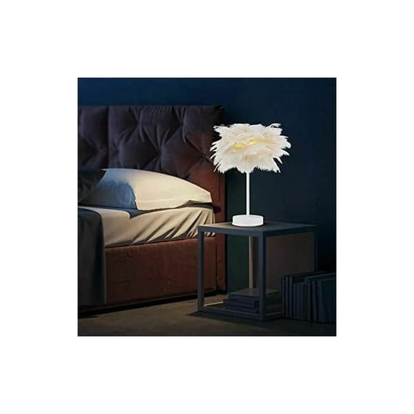 Fjærformet LED-lampe med fjernkontroll. Elegant nattlys. Moderne og minimalistisk stil. Hvit.