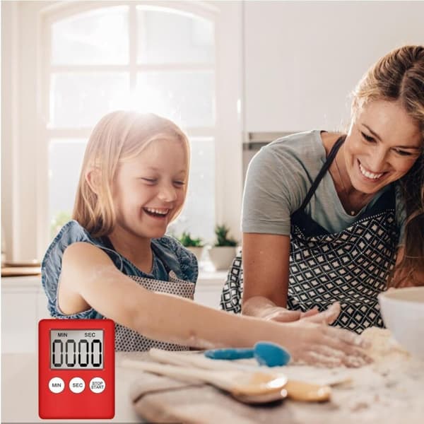 Digital Timer - Køkkentimer - Magnetisk Stopur med Alarm - Digital Timer med Hørbar Alarm, LCD-skærm Nedtællingstimer til Køkken, Studie