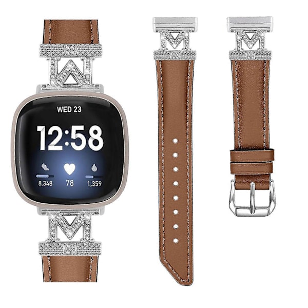 Ægte læderrem i M-form til Fitbit Versa 3/Versa 4/Sense/Sense 2 Brown Fitbit Versa 3