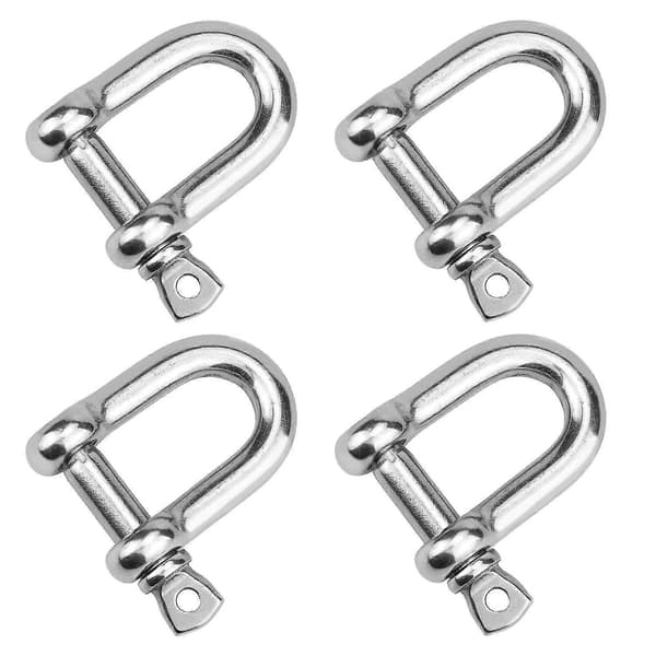 4 st D-schackel M8 D-länkar Krok Schackelklämma 304 Rostfritt Stål D-ring Schackellås Skruvschacklar för Tung Rigging, Dragning, Camping