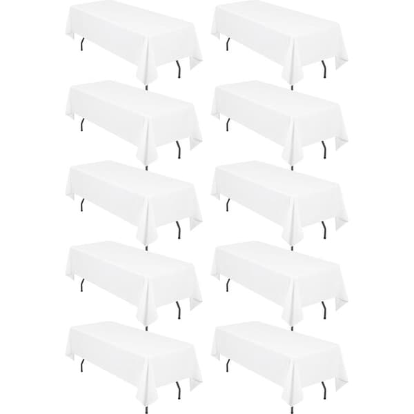 Förpackning med 10 rektangulära dukar, 153x260cm, vit polyesterduk för 6-fots rektangulära bord, fläck- och skrynkelresistent, för
