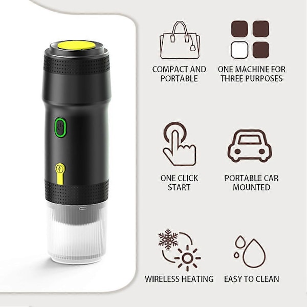 Kannettavat sähköiset espressokeittimet, 3-in-1 matkahöyrykeitin retkeilyautoon, USB-lataus ja langaton lämmitys, ihanteellinen matkailuautoon, patikointiin, toimistoon Green
