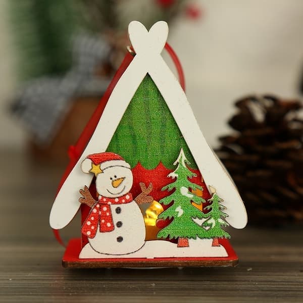 6 st julbyfigurer dekorationsset, upplyst LED jullysande trähus med figurer