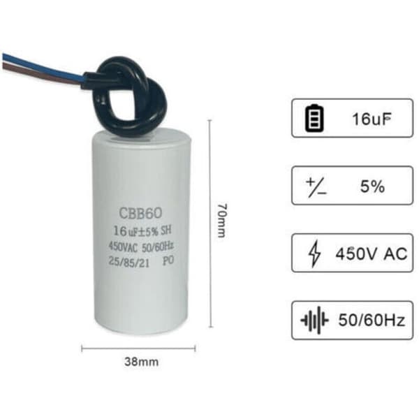 CBB60 16uF 450V 50/60Hz startkondensator för kompressormotor och vattenpump