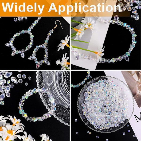 600 stk Glasperler til Smykkefremstilling, Assorterede Krystal Runde Perler med Æske - 4/6/8mm, AB Farve