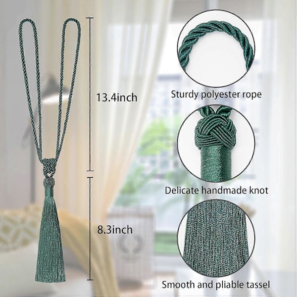 lly 2 kpl Pitkät Hapsunauhat Verhoille Käsintehdyt Punotut Köysisolmut Verhojen Kiinnikkeet Eurooppalaiseen Tyyliin Koristeelliset Verhonpidikkeet Kotiin ja Toimistoon Tuulta Vastaan Green 2 Pack