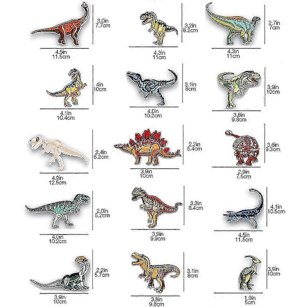 Stryke-på-merker, 20 stk. merker for klær, blomster, applikasjonsmerker 15 dinosaurs