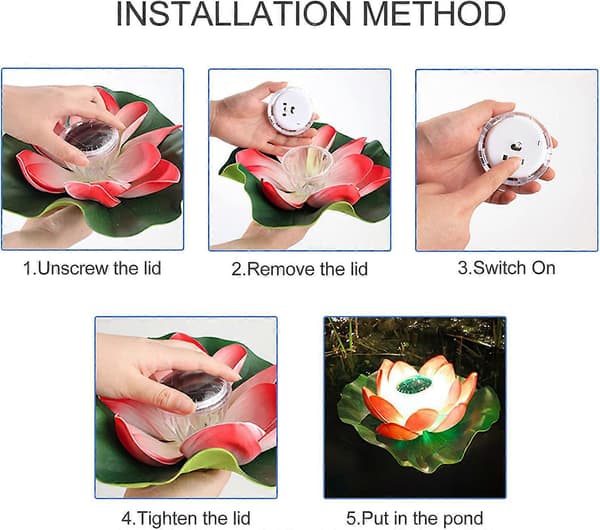 Solcellsdammbelysning, flytande lotusblomma solcellsdriven poolbelysning trädgårdsdamm solcellslilja Lotus Light (Red)