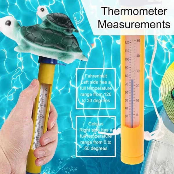 Swimmingpool-termometer, flydende swimmingpool-termometer, pool-termometer med snor, til vandtemperatur (skildpadde)