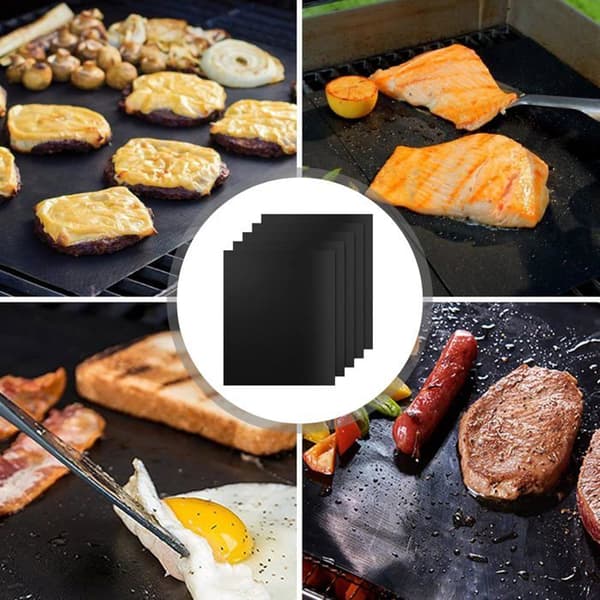 5 stk. gjenbrukbare grillmatter, non-stick bakeplate for gass-, kull- og elektrisk grill - 40x33 cm