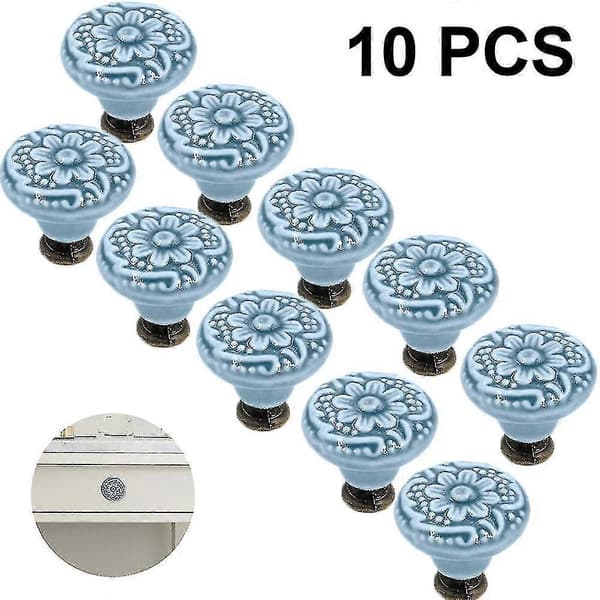 10 Keramiske Knotter, Gammeldagse Skapdørknotter Grey