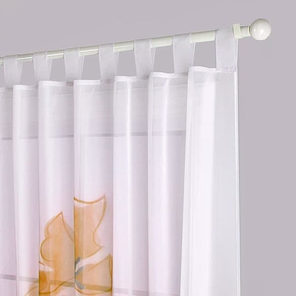 2 stk. stuegardiner med stropper, blomsterprint, bredde 150 cm (højde 260 cm, orange)
