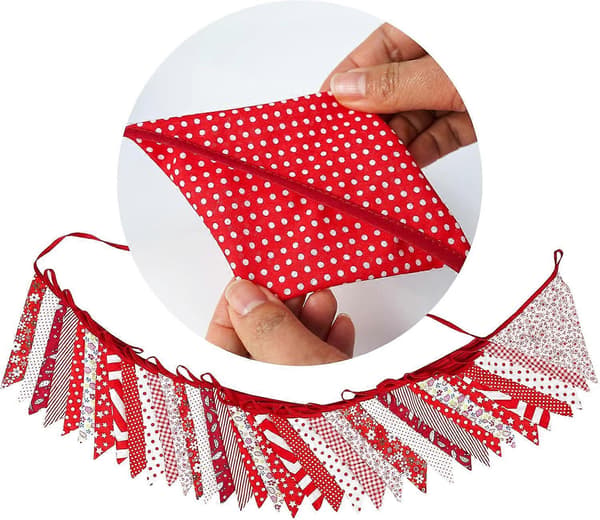 36 stk. blå stoffvimpelbanner, 10 m dobbeltsidig bomullsvimpel, trekantet flaggkrans, blomstervimpel-vimpler for bryllupsbursdagsfester Red