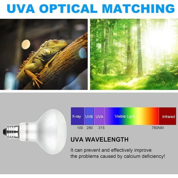 Krybdyrvarmelampe - 2 Stykker - Sølvglas - UVA UVB E27 50W - Til Skildpadder, Firben og Slanger
