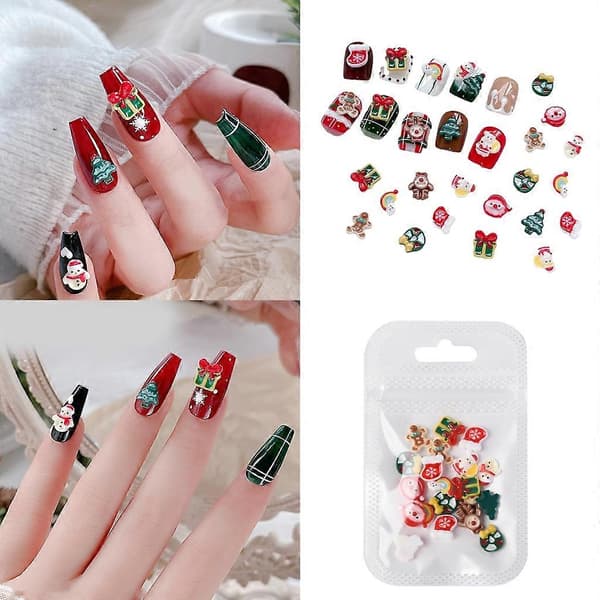 1 pose med julepynt til negler i resin med langvarig glød og trygt materiale, flott for julenegldesign