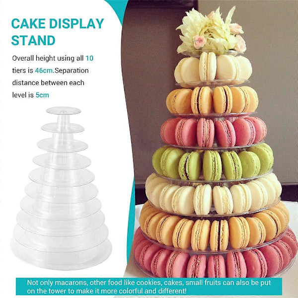 10-kerroksinen torni Macaron Macaron -teline Pyöreä kakkuteline PVC-alusta Syntymäpäivä Häät Esittelyteline Kakun koristelutyökalut