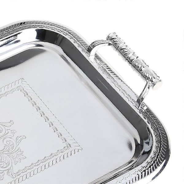 Nordisk serveringsbrett i rustfritt stål med håndtak Elegant rektangulær kaffebar Matholder Dessert Display Plate Dekor Gold M