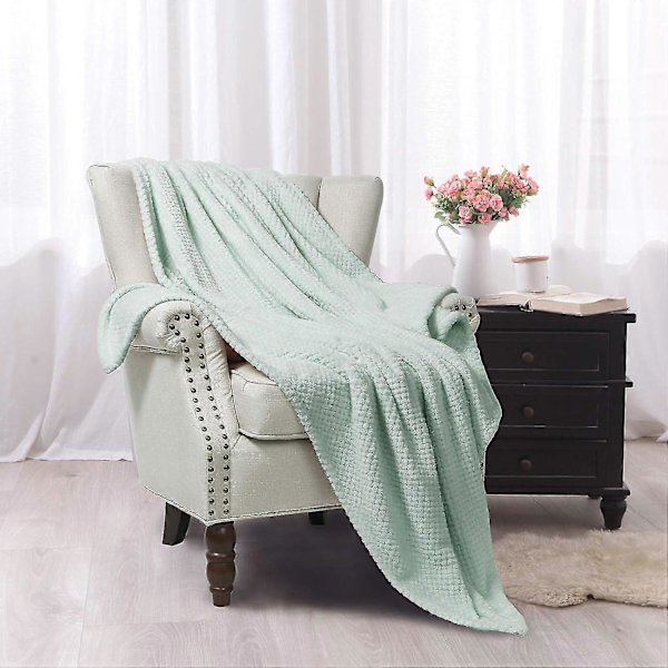 Flannel Fleece Tæppe, 127x178 CM Bløde Sofatæpper, Vaffel Fleece Tæpper til Sofa, Mintgrønt Tæppe