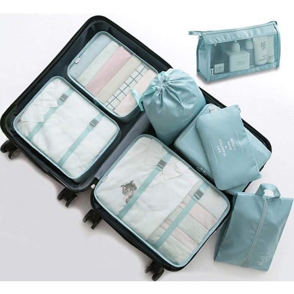 8-pack Organizer Set för Resväskor, Förvaringsväskor, Packningskuber, Reseväskor, Presenter Blue