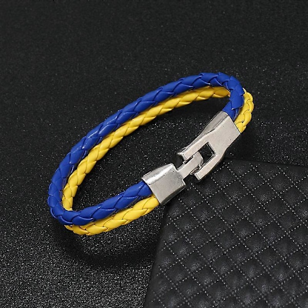 Blå gul patchwork ukrainsk flag farve armbånd simpelt flettet læderarmbånd, 2024 Ping