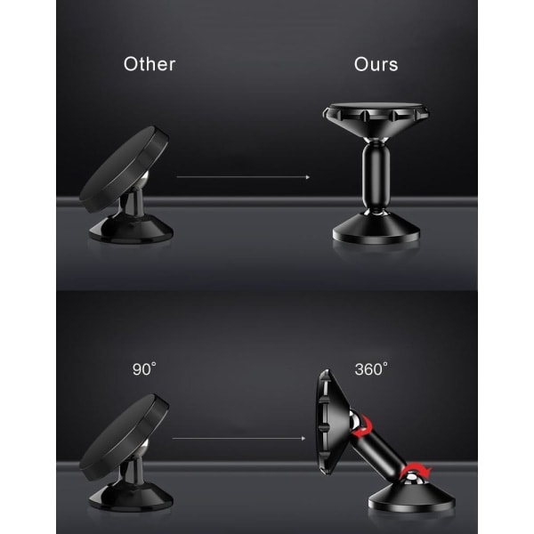 2X 360 Universal Magnetisk Mobilholder til Bil Sort Sort én størrelse