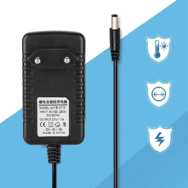 Tykt kobberkerne Li-ION opladeradapter net 21V/1A lithiumbatteri 5,5 x 2,5 mm port EU-stik