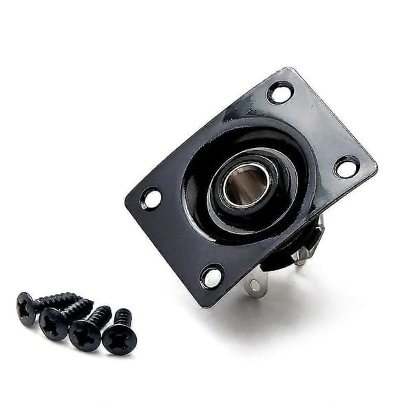 1/4 tum 6,35 mm Gitarringångsplatta Koppar Gitarrmikrofon Utgång Jackkontakt Med Jackplatta Skruvar För Elgitarrbas (svart)