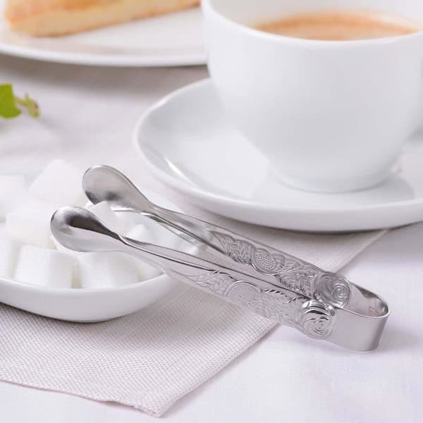 Sukkerklemme - 1 Stykke - Rustfrit Stål - Rosenmønster - Bordplade - 11 cm