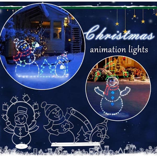 Animerede julelys Sneboldkamp Ramme Dekoration Lysende Snemand & Pingvin