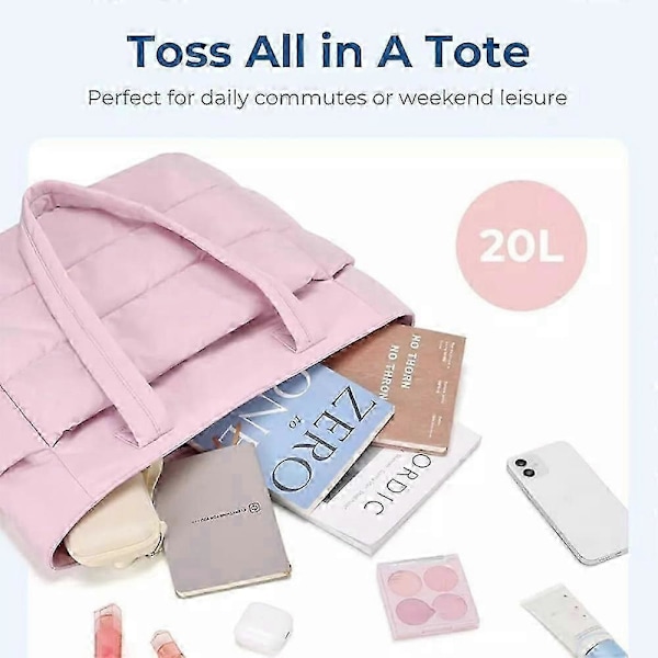 Letvægts Puffy Tote Taske, Tote Taske til Kvinder med Rum Skuldertaske - God beige