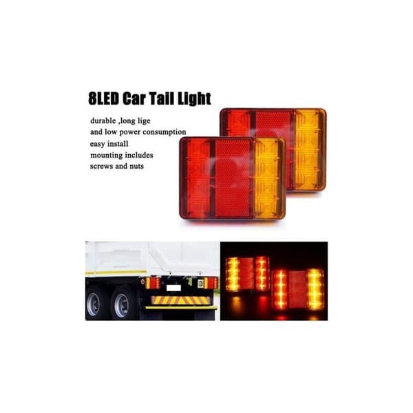 2PCS Vattentäta 8 LED Bakljus Röd Gul DC 12V för Bil Lastbil Släpvagn Båt Styling Varning