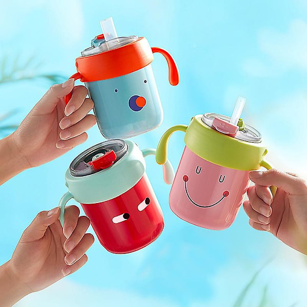 300ml Småbarn Rustfritt Stål Sippy Kopp med Skala, Håndtak Anti-Fall Bærbar Babykopp (Ingen FDA, BPA) Multicolor Red