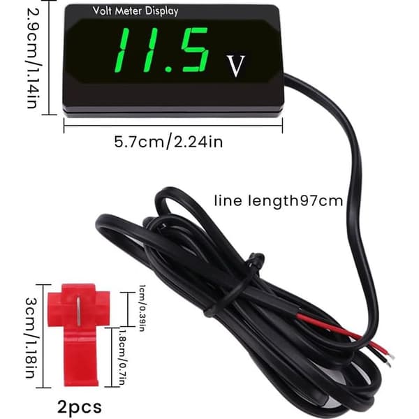 DC 12V Vattentät Bilvoltmeter med LED-display, Spänningsmätare med Terminaler, Mini LED-voltmeter för Båt, Motorcykel, Lastbil, ATV, UTV, Grön