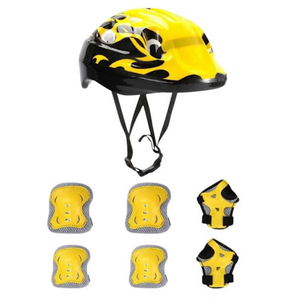 7-delars set för barn - hjälm, knäskydd, armbågsskydd för cykling, skateboard och rullskridskor Yellow
