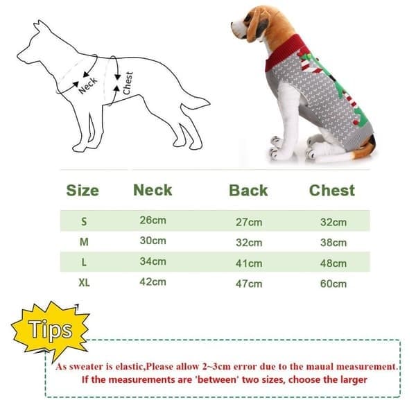 Hund julekostyme, julekjæledyr vinterklær, for mellomstore store hunder grå S
