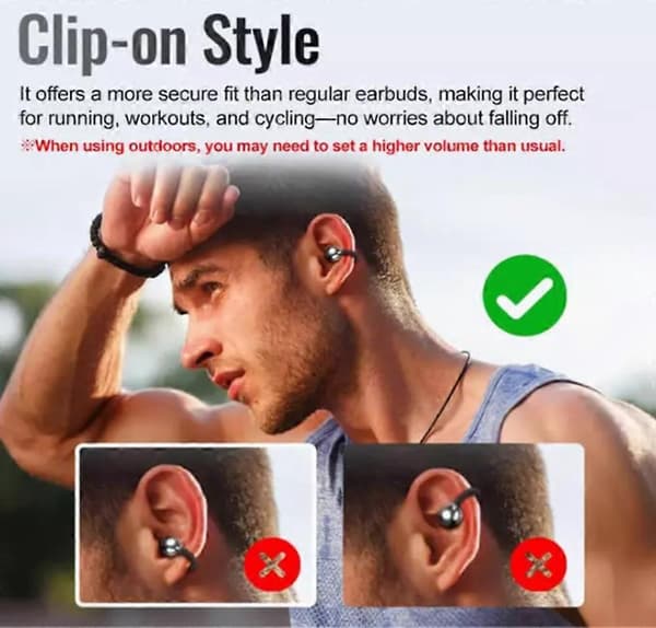 Öronklämma Bluetooth-hörlurar med pekskärm, Clip On Ear Translator-hörlurar Black