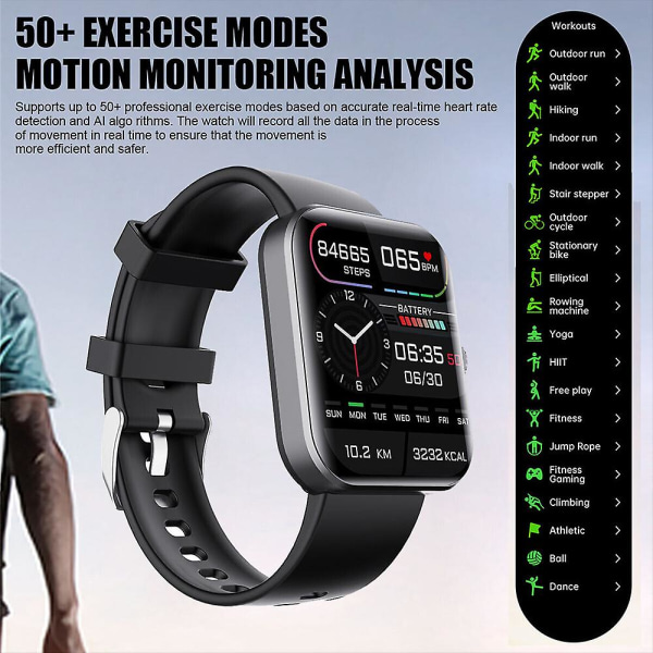HD stor skärm Smart Watch Tracker Mätning Smart Watch Black