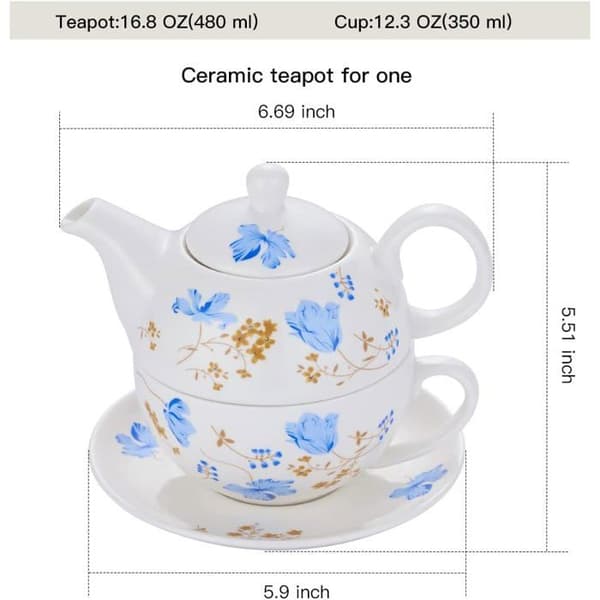 Porcelænsttesæt til én med orkidémønster - Tekande 476 ml og kop 350 ml - Elegant blomsterdesign