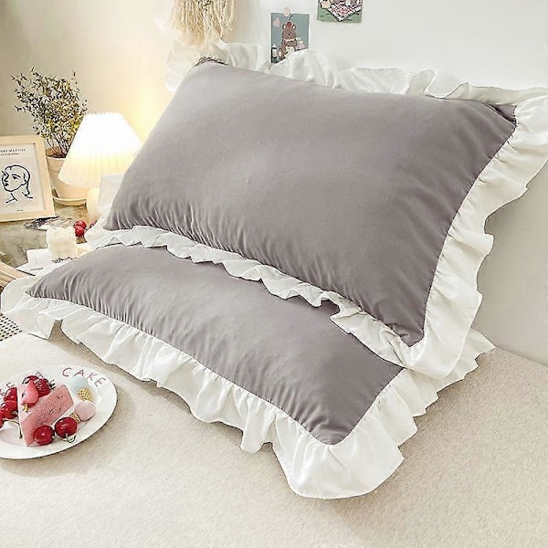 Prinsesse Pudebetræk Med Flæser Flere Størrelser Pudebetræk Komfortabelt Pudebetræk Til Voksne Børn gray 1Pcs 48x74cm
