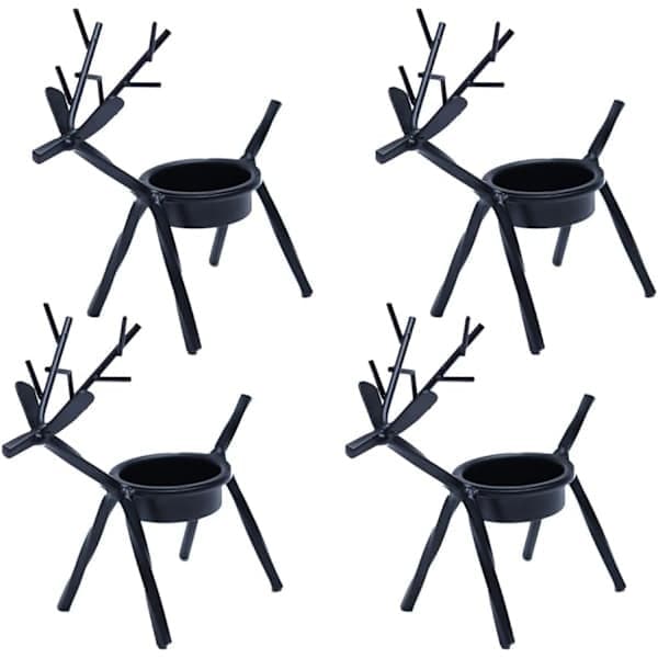 Stykker Jule-reinsdyr Votivlysestaker, Reinsdyr Svart Metall Telysholder