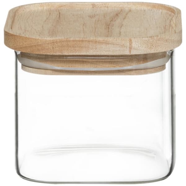 Set med 4 förvaringsburkar i glas och trä med lufttäta, stapelbara lock, Atmosphera -