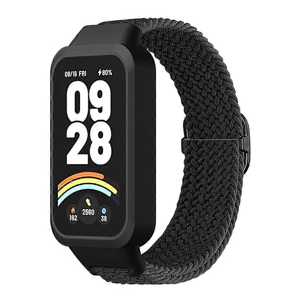 För Xiaomi Smart Band 9 Active Redmi Band 3 Vävda Nylonarmband Snap-On Fodral Klockarmband - Svart Multicolor Black