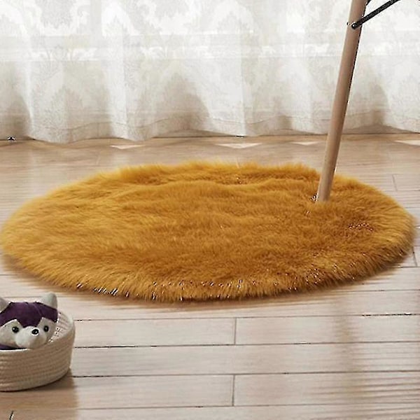 Rund Ryamatta Vardagsrum Sovrum Matta Golv Fluffig Matta Yellow Camel 50cm